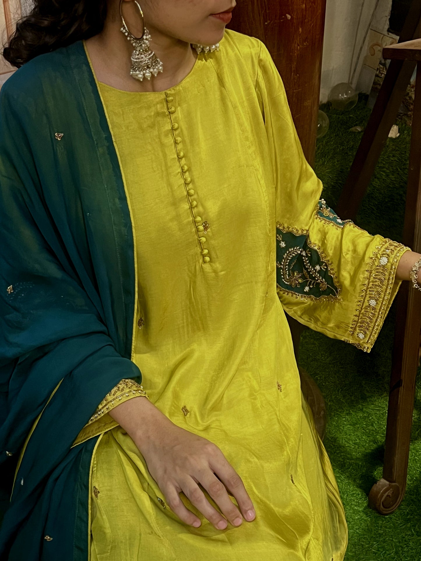 Mahve - Hairath Modal Chanderi 3 Panel Kurti Set with Organza Dupatta Festive Wear