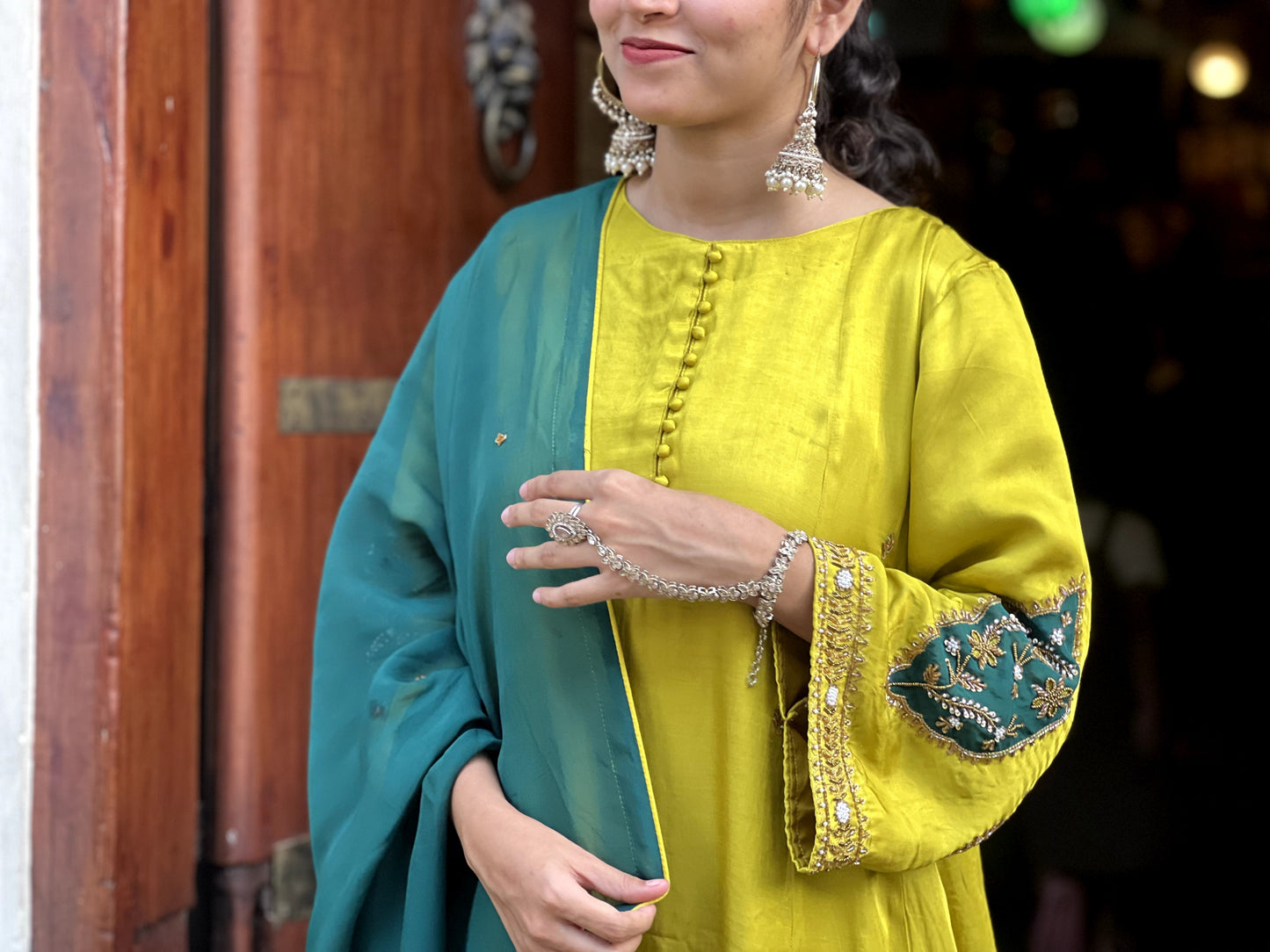 Mahve - Hairath Modal Chanderi 3 Panel Kurti Set with Organza Dupatta Festive Wear