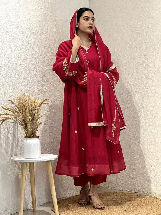 Izel Pure Malaichanderi 3 Panel Kurthi Set with Dupatta